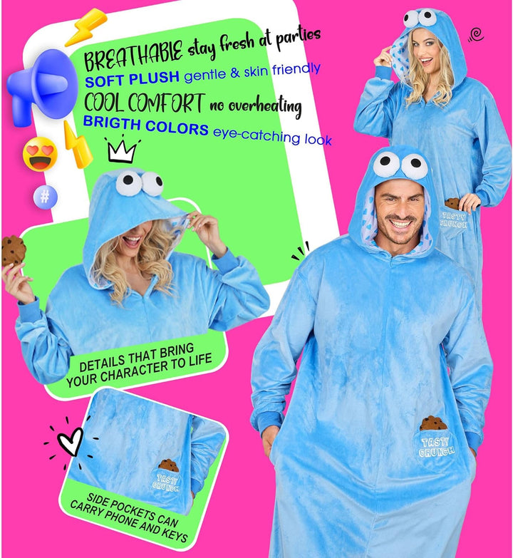 W WIDMANN MILANO Party Fashion - Tier Overall für Erwachsene, weicher Plüsch Jumpsuit mit Kapuze, Ti