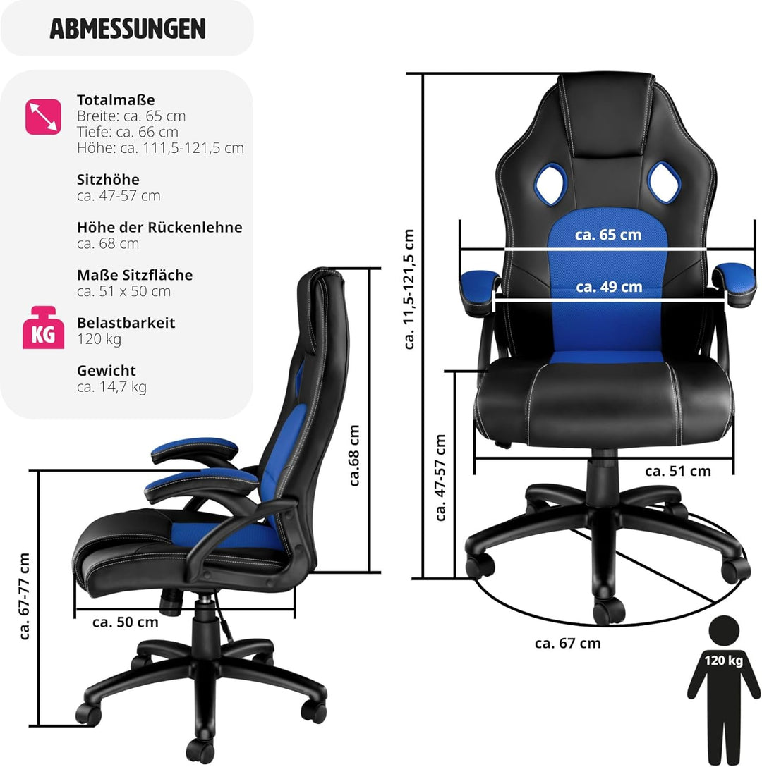 TecTake Sportsitz Chefsessel Stuhl ergonomischer Gaming Bürostuhl Racing Schalensitz - Diverse Farbe