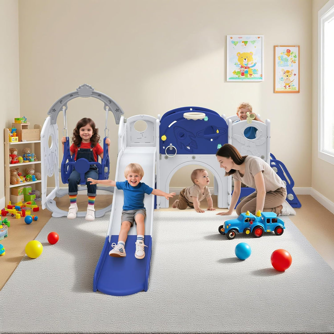 Aufun 7-in-1 Kinderrutsche für Kleinkinder, Multifunktionales Spielset mit Schaukel, Rutsche, Basket