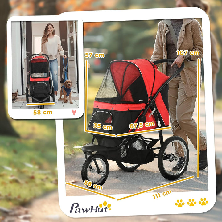 PawHut Hundewagen Hundebuggy klappbar für Hunde &amp; Katzen bis 20 kg Katzenbuggy mit geländegängige Gu