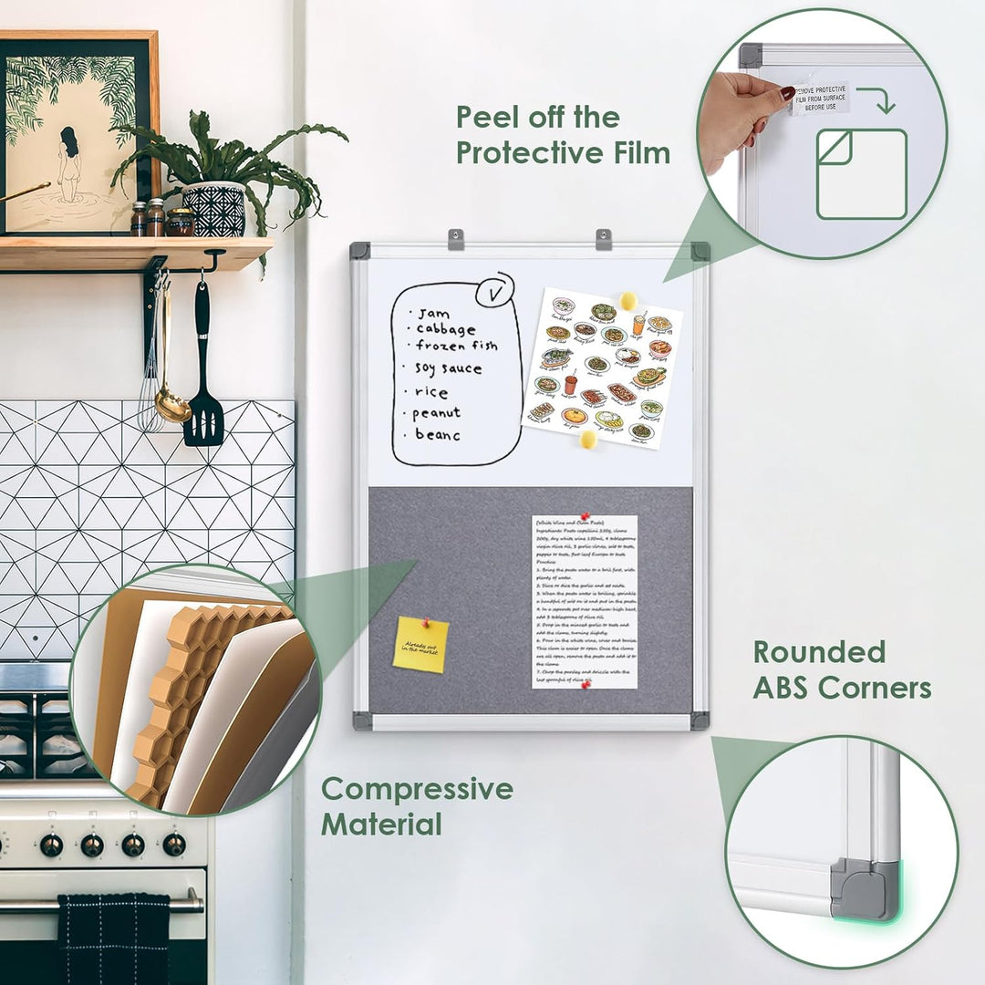 Swansea Whiteboard Magnettafel und Pinnwand Filz Wand Deko mit Aluminiumrahmen für Küche, Wohnung, B