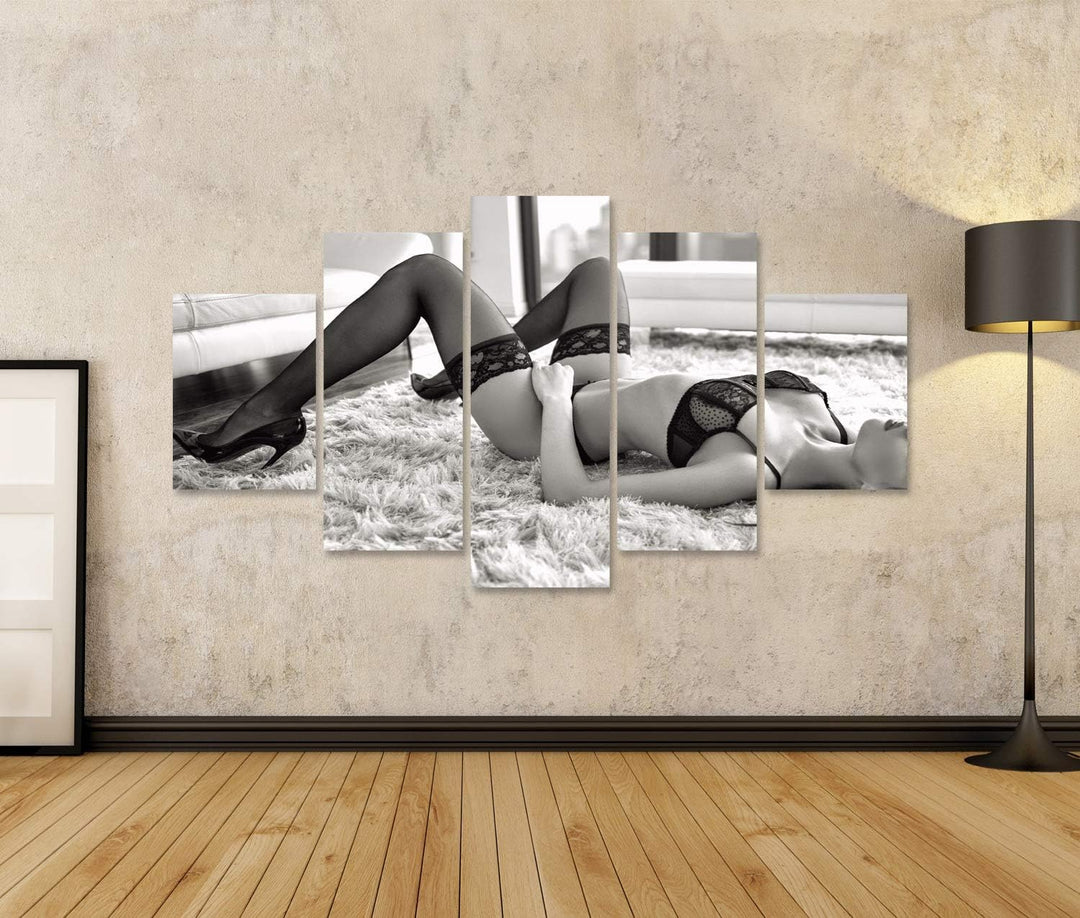 islandburner Bild auf Leinwand Sexy Frau Unterwäsche Teppich Luxus Mansion Schwarz Sexy Bruentte Bil
