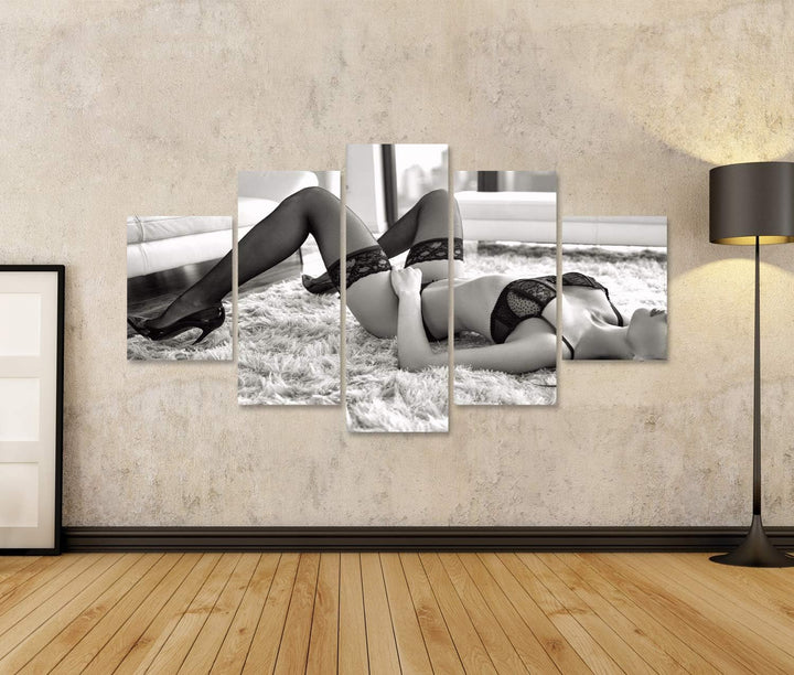 islandburner Bild auf Leinwand Sexy Frau Unterwäsche Teppich Luxus Mansion Schwarz Sexy Bruentte Bil