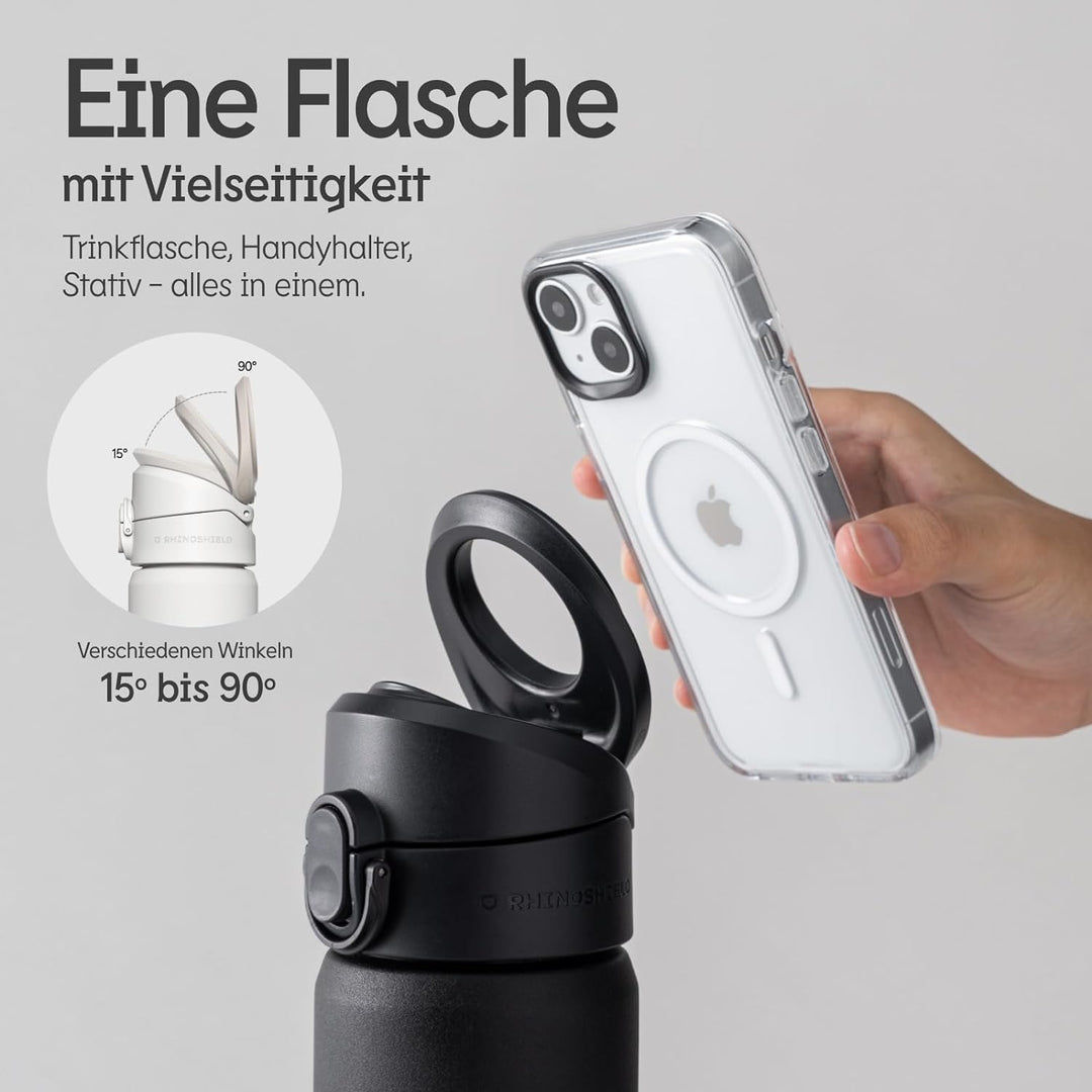 RHINOSHIELD AquaStand Magnetische Flasche 700 ml | Edelstahl isolierte Trinkflasche mit Strohhalm, S
