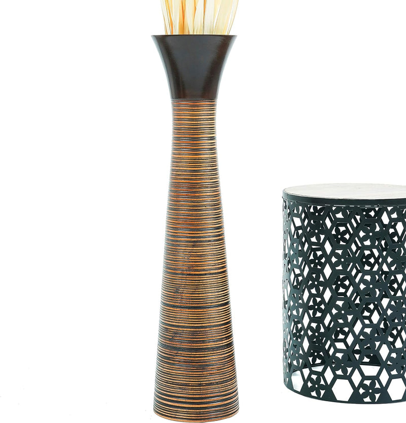 Leewadee Grosse Bodenvase für Dekozweige hohe Standvase Design Holzvase, Holz, 90 cm, braun 90 cm Br