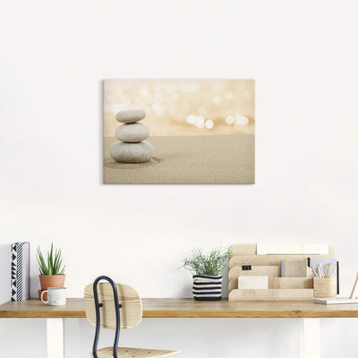 ARTland Leinwandbilder Wandbild Bild Leinwand 70x50 cm Asien Zen Wellness Spa Wasser Sand Steine R2P