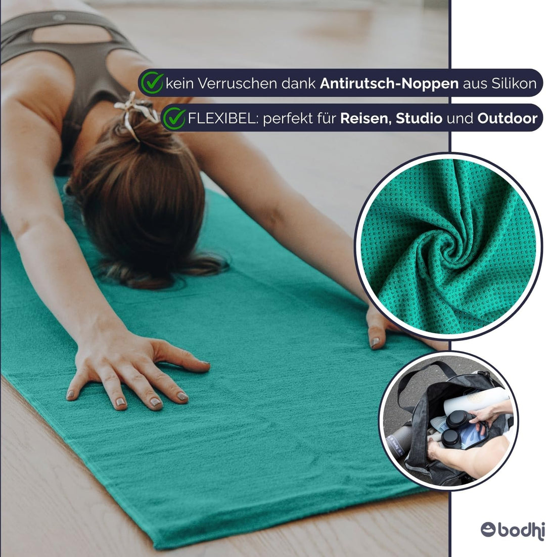Bodhi Grip² Yoga Handtuch | Yogatuch mit Antirutsch Noppen | Rutschfestes Mikrofasertuch | Hot Yoga