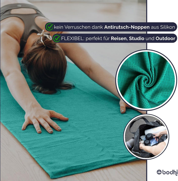 Bodhi Grip² Yoga Handtuch | Yogatuch mit Antirutsch Noppen | Rutschfestes Mikrofasertuch | Hot Yoga