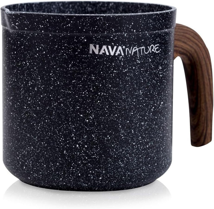 NAVA Milchtopf 1 L | Stielkasserolle mit Granitbeschichtung Nature zum Aufkochen von Milch | Schmelz