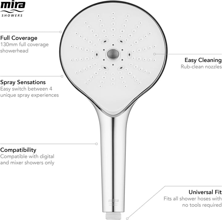 Mira Showers 2.1605.261 Schalter Switch Duschkopf mit vier Strahlarten, Chrome, Stand Alone, Chrome