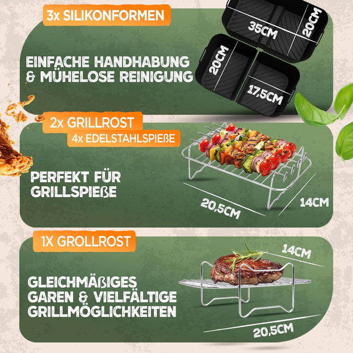 Airfryer Heissluftfritteuse Zubehör XXL SET für Airfryer Ninja Foodi Flexdrawer AF500EU 10,4 L mit 1