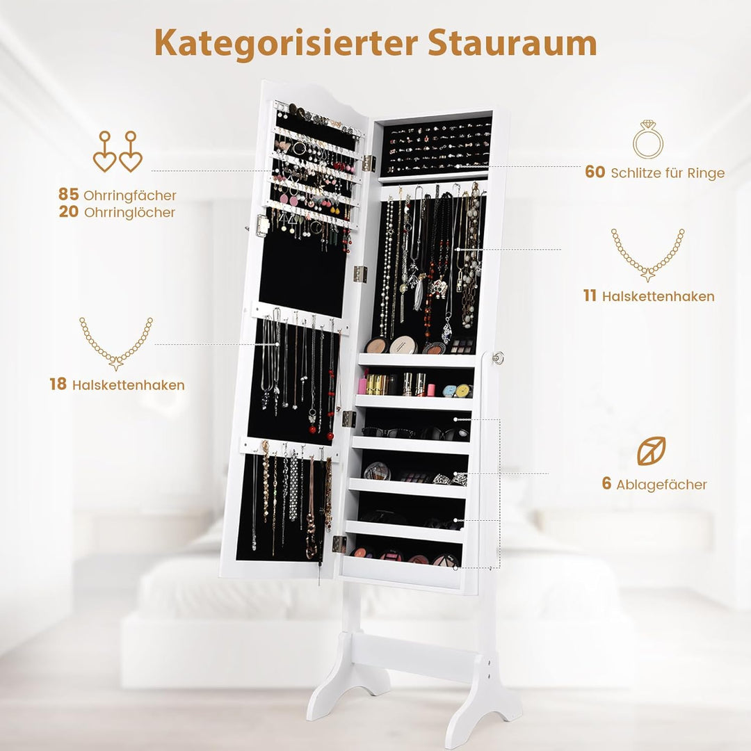 COSTWAY Schmuckschrank, Schmuckregal abschliessbar, Schmuck Spiegelschrank mit Ganzkörperspiegel für