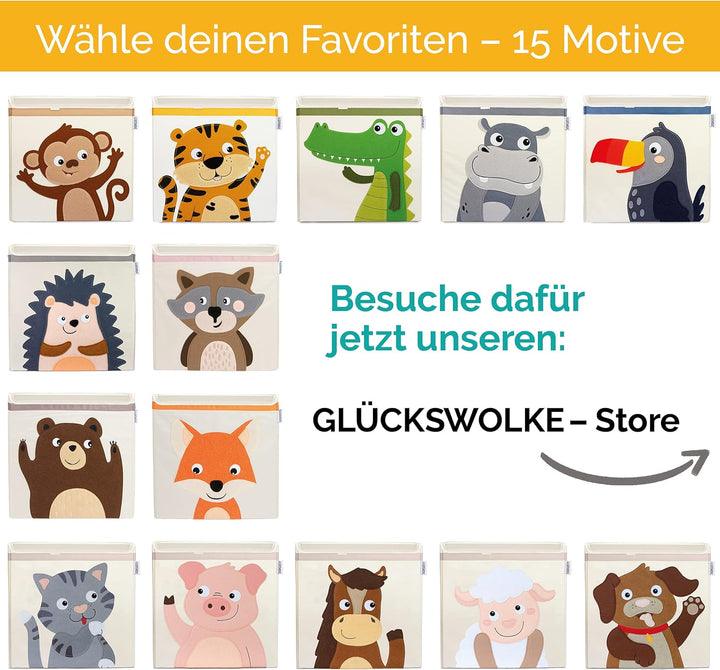 GLÜCKSWOLKE Kinder Aufbewahrungsbox - 15 Motive I Spielzeugkiste mit Deckel für Kinderzimmer I Spiel