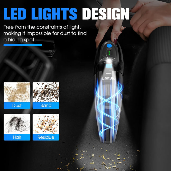 Handstaubsauger Akku Testsieger mit Ladestation & LED Beleuchtung, 25000Pa Kabelloser Handstaubsauge