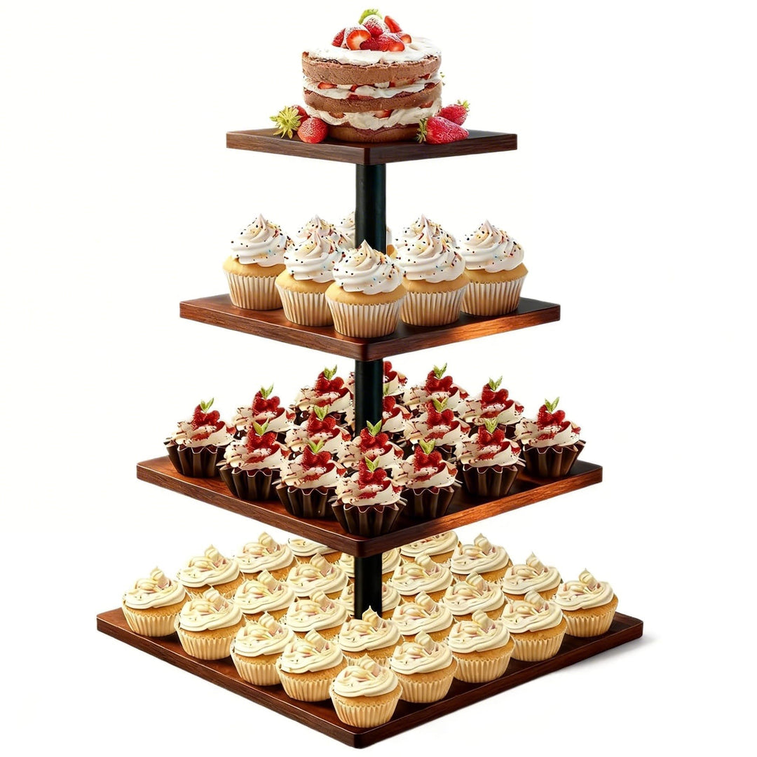 4-stöckige Etagere Holz Tortenständer | Cupcake Ständer & Servierständer für Desserts, Gebäck & Obst