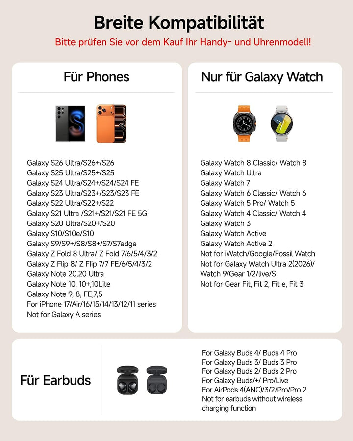 Induktive Ladestation für Samsung S25 Ultra, 3 in 1 Wireless Charger für Samsung Galaxy Watch 8/Ultr