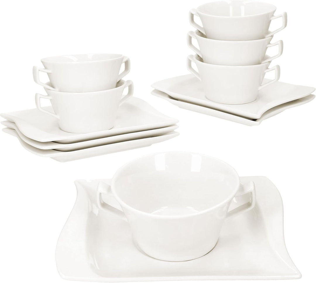 MamboCat 6er Set Ivory Suppentasse 200 ml mit Untertassen I elfenbeinweisse Porzellan-Suppenterrine