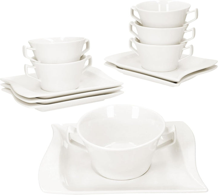 MamboCat 6er Set Ivory Suppentasse 200 ml mit Untertassen I elfenbeinweisse Porzellan-Suppenterrine