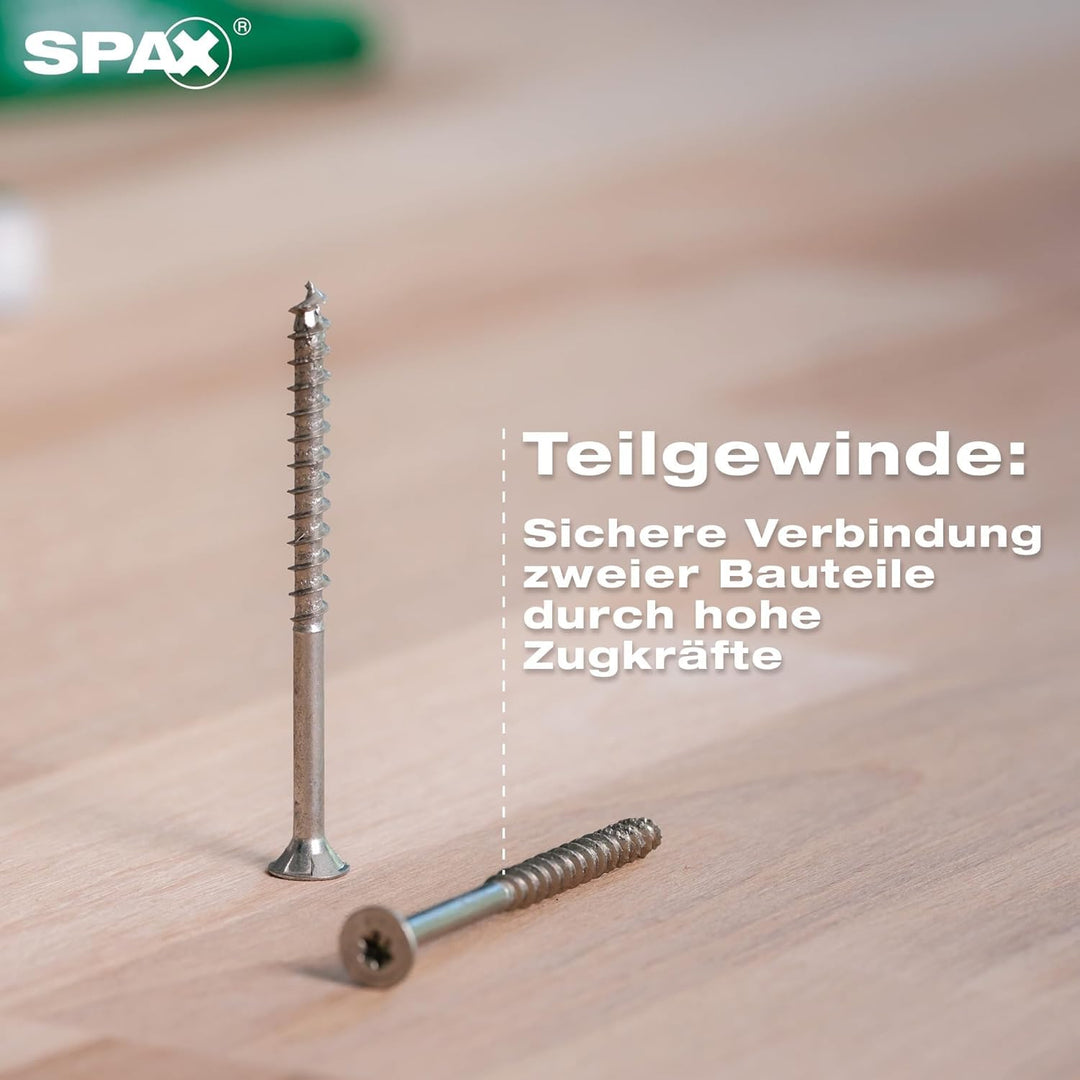 SPAX Universalschraube, 6 x 60 mm, 90 Stück, Teilgewinde, Senkkopf, T-STAR plus T30, 4CUT, WIROX A9J