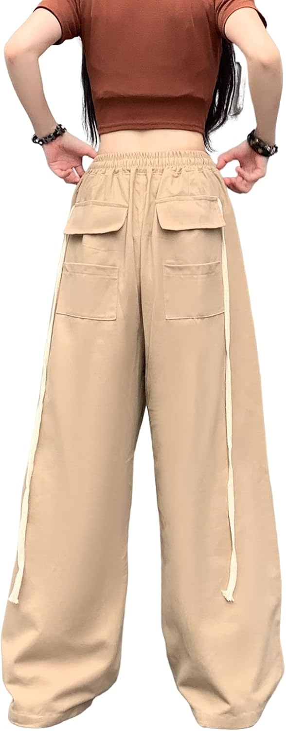 Hewlshawn Cargohose Damen Y2k Baggy Hose 90s Parachute Pants High Waist Straight Hosen Freizeithose