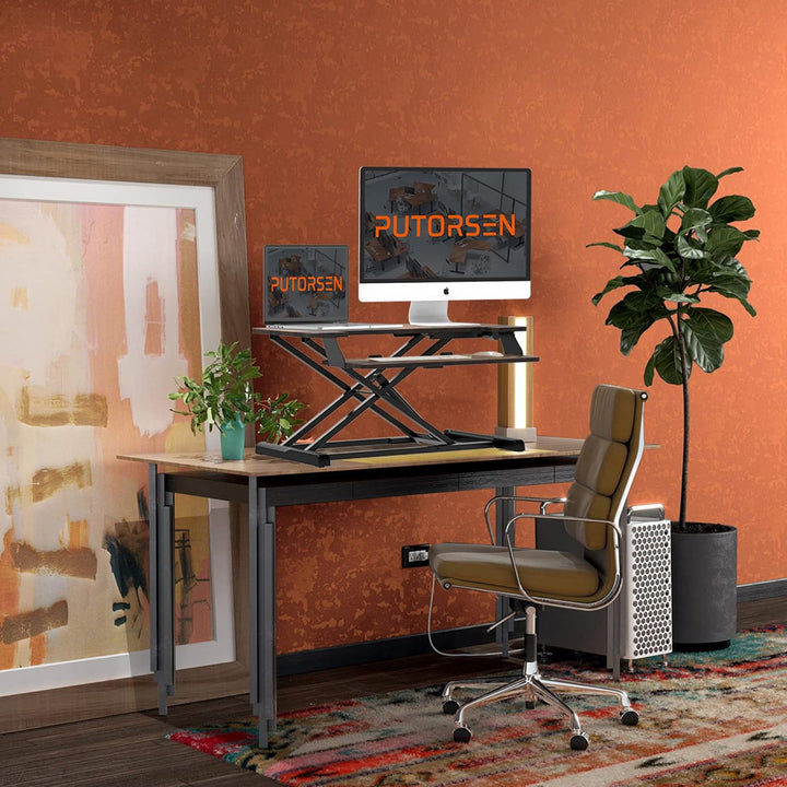 PUTORSEN Höhenverstellbarer Sitz-Steh-Arbeitsplatz Schreibtisch Computer Riser Workstation, Schreibt