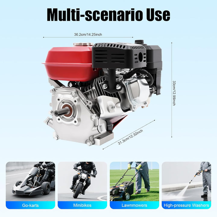 7.5 PS 4-Takt Benzinmotor 212cc Kartmotor, Handstart Standmotor Benzin Motor für Go Kart, Einzylinde