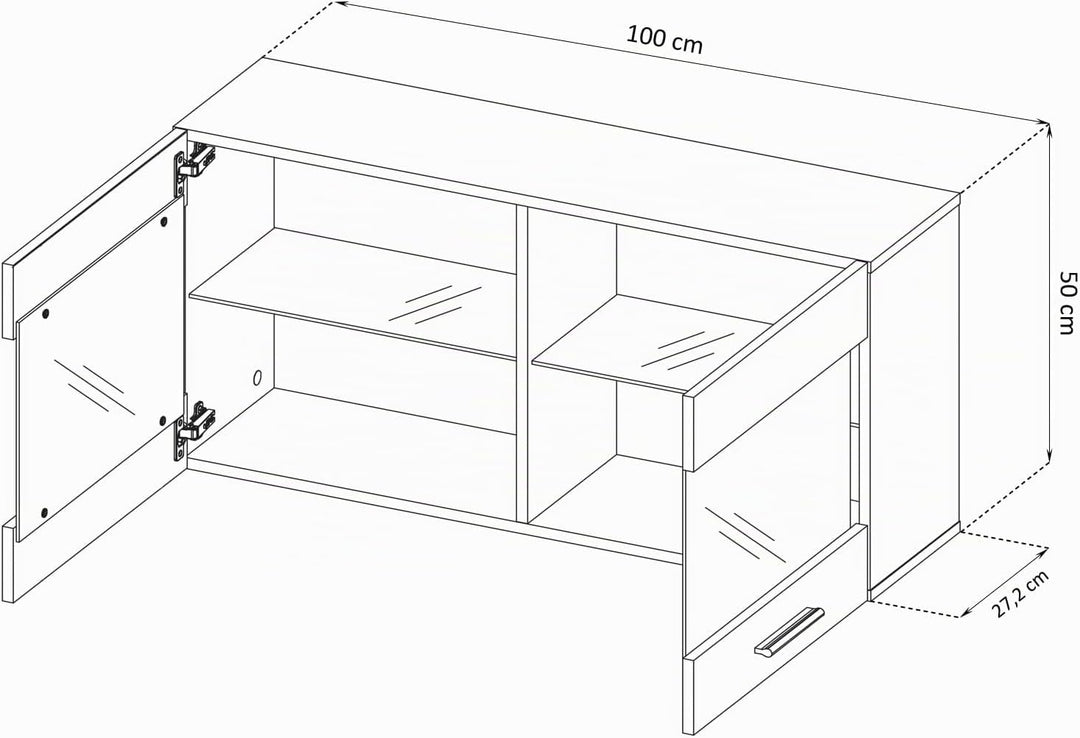 Komodee, Vitrine Schrank Savona, Schwarz/Schwarz, Breite 100cm x Höhe 50cm x Tiefe 30cm, LED RGB, 2