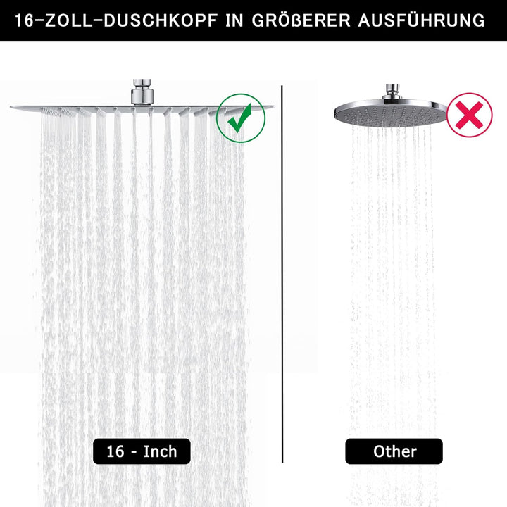 DETBOM 16 Zoll Regendusche quadratischer Duschkopf aus Edelstahl 304, Anti-Kalk-Düsen Duschkopf Wass