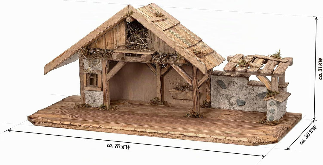 Bonetti Grosse Weihnachtskrippe | aus Holz und Gips gefertigt | mit Moos, Steinen und Stroh geschmüc