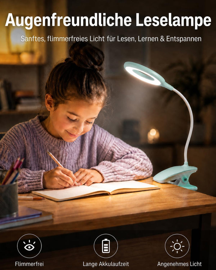 Klemmlampe Bett, LED Leselampe Bett Touch Dimmbar 3 Farben Bettlampe Klemmleuchte Augenschutz Schwan