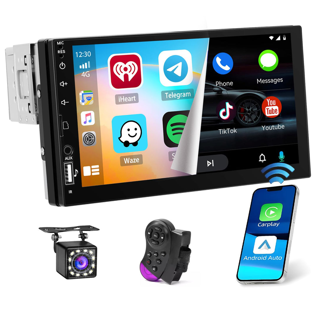 Hikity Autoradio 1 din mit Touchscreen 7 Zoll, Radio Bluetooth 1 din mit Wireless Carplay Android Au