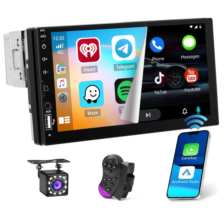 Hikity Autoradio 1 din mit Touchscreen 7 Zoll, Radio Bluetooth 1 din mit Wireless Carplay Android Au
