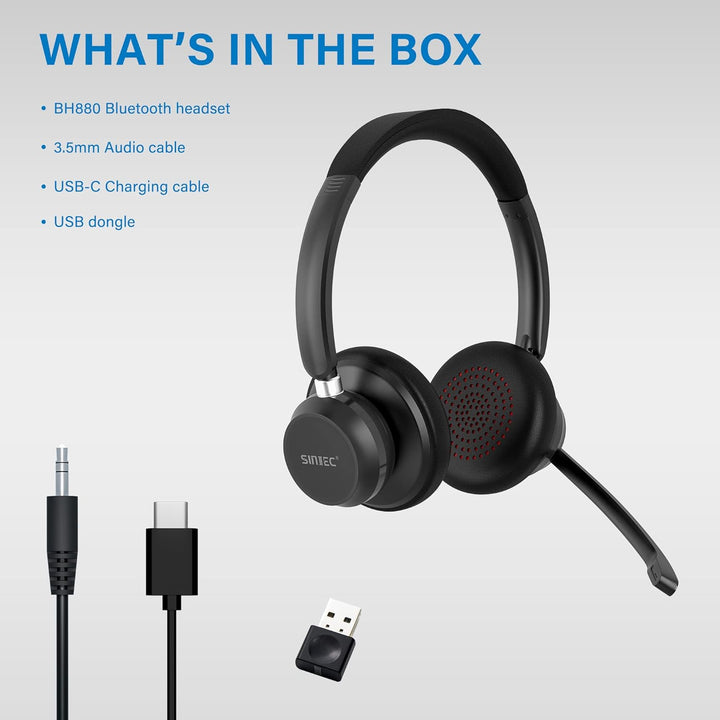 SUNITEC Bluetooth Headset mit Mikrofon: Noise Cancelling - USB Bluetooth Adapter - 45H Stunden Sprec