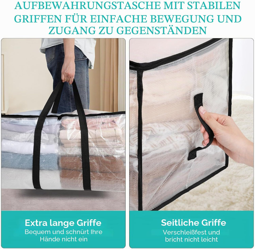 AiQInu 2 Stück 72 L Aufbewahrungstasche mit Deckel, Wasserdicht Umzugskartons Transparente mit Reiss