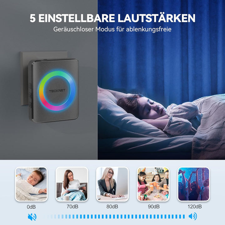 TECKNET Funkklingel, Kabellose Türklingel Funk Set 500m Reichweite, IP65 Aussen Wasserdicht Haustür