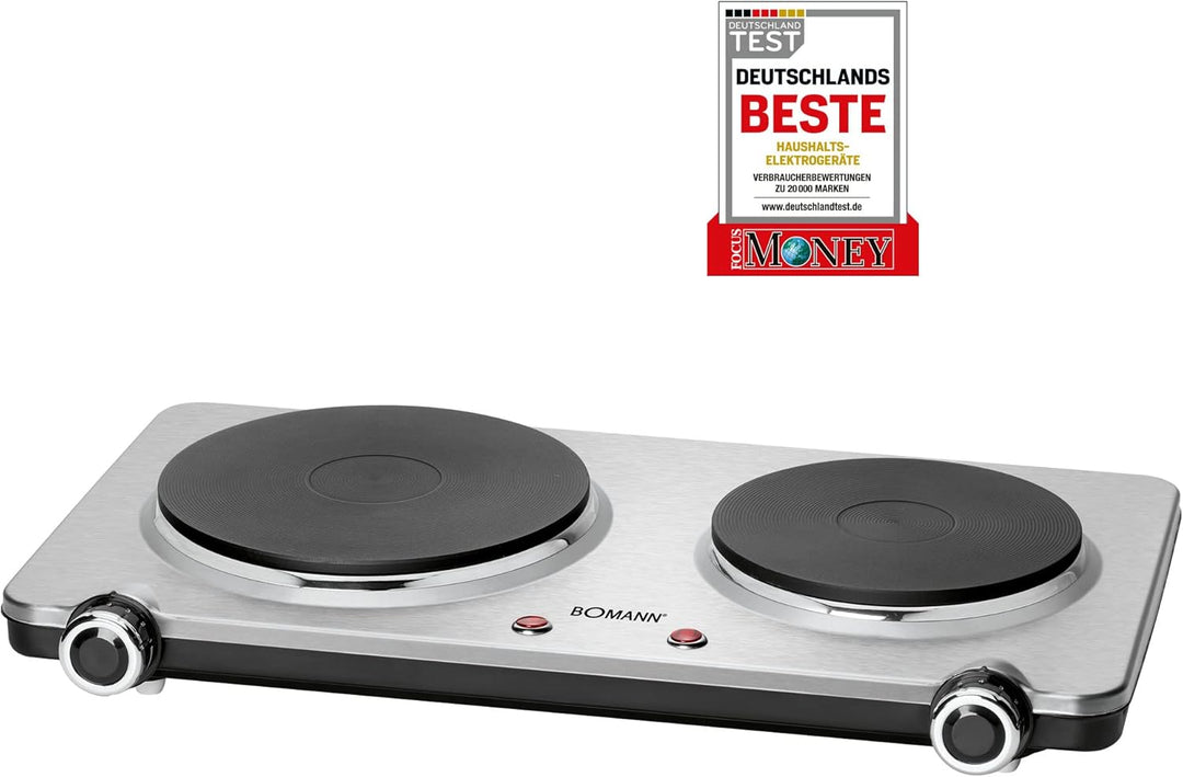 Bomann Doppel-Kochplatte DKP 5033 E, ideal für Camping, Küche oder Büro, edelstahl & Clatronic WKS 3