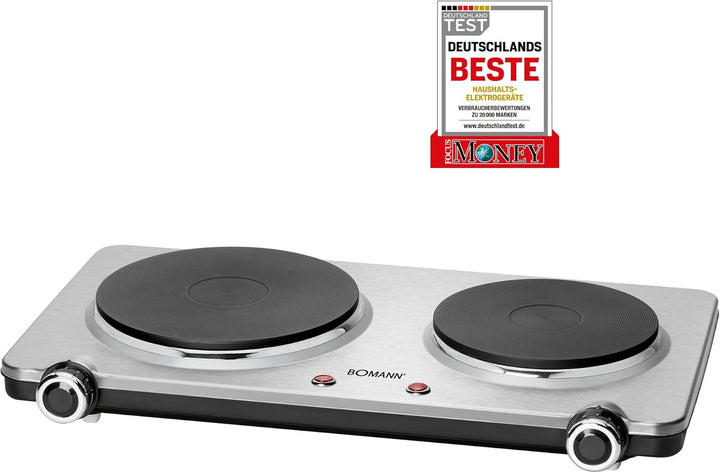 Bomann Doppel-Kochplatte DKP 5033 E, ideal für Camping, Küche oder Büro, edelstahl & Clatronic WKS 3