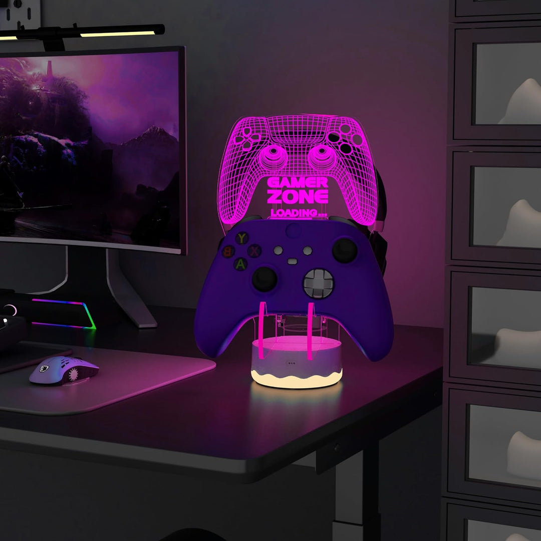 Light Up Headset und Controller Ständer, 16 Farben 3D LED Lichter Gamepad Kopfhörerhalter mit Fernbe
