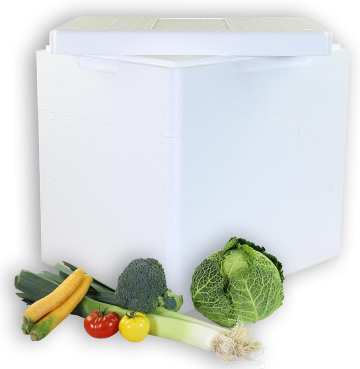 Styroporboxen 55 Liter mit Deckel | Thermobox Innenmass: 42 x 32,5 x 40 cm | Isolierbehälter in weis