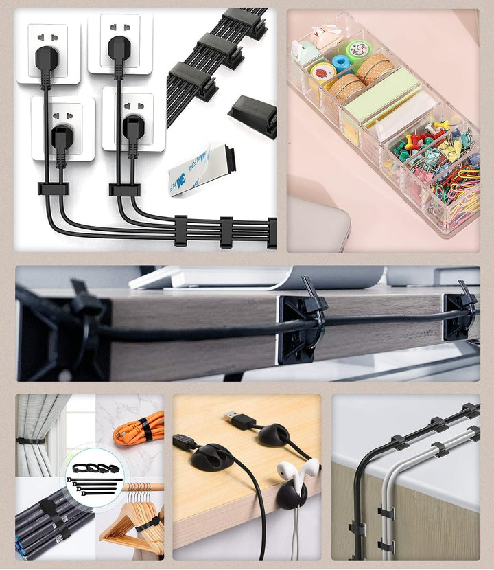 MiuCo 255Pcs Weiss Kabelmanagement Set Mit Kabelbox, Kabelhalter Selbstklebend, Rollenkabelbinder, S