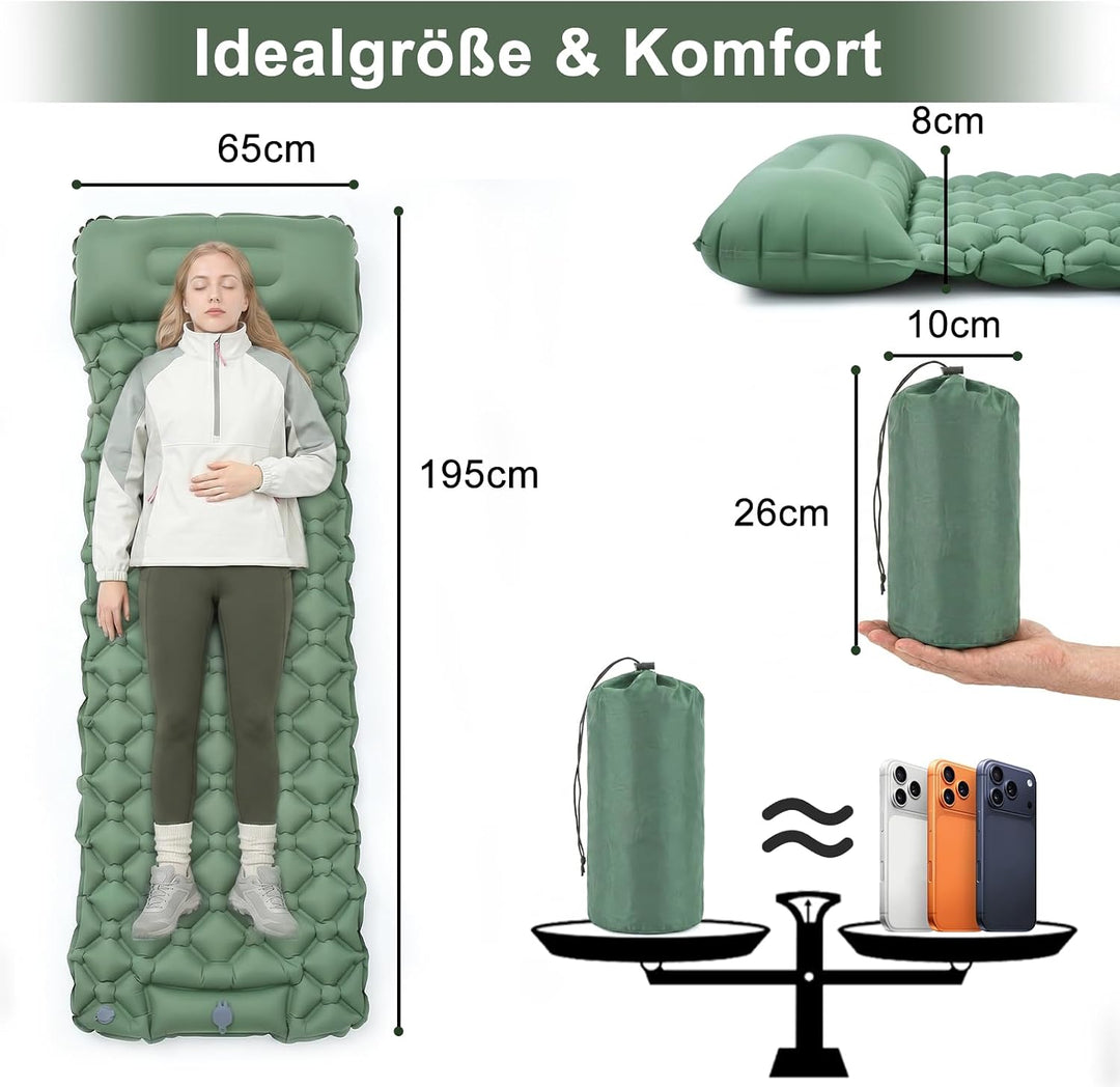 AMZBOSS Isomatte Selbstaufblasend Ultraleicht, Isomatte Camping mit Fusspumpe &amp; Kissen, Selbstaufbla