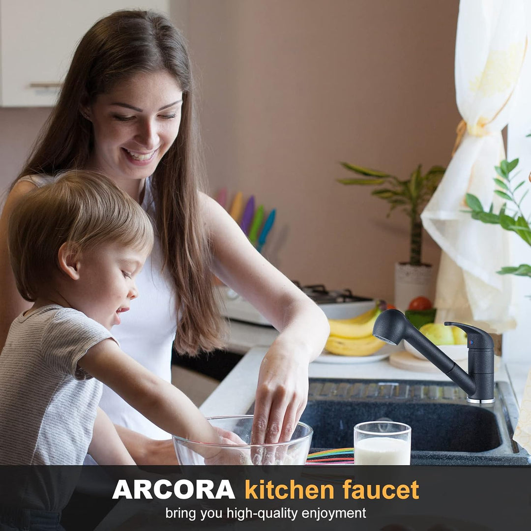 ARCORA Küchenarmatur Schwarz Wasserhahn Küche Ausziehbar Spültischarmatur mit Brause Mischbatterie f