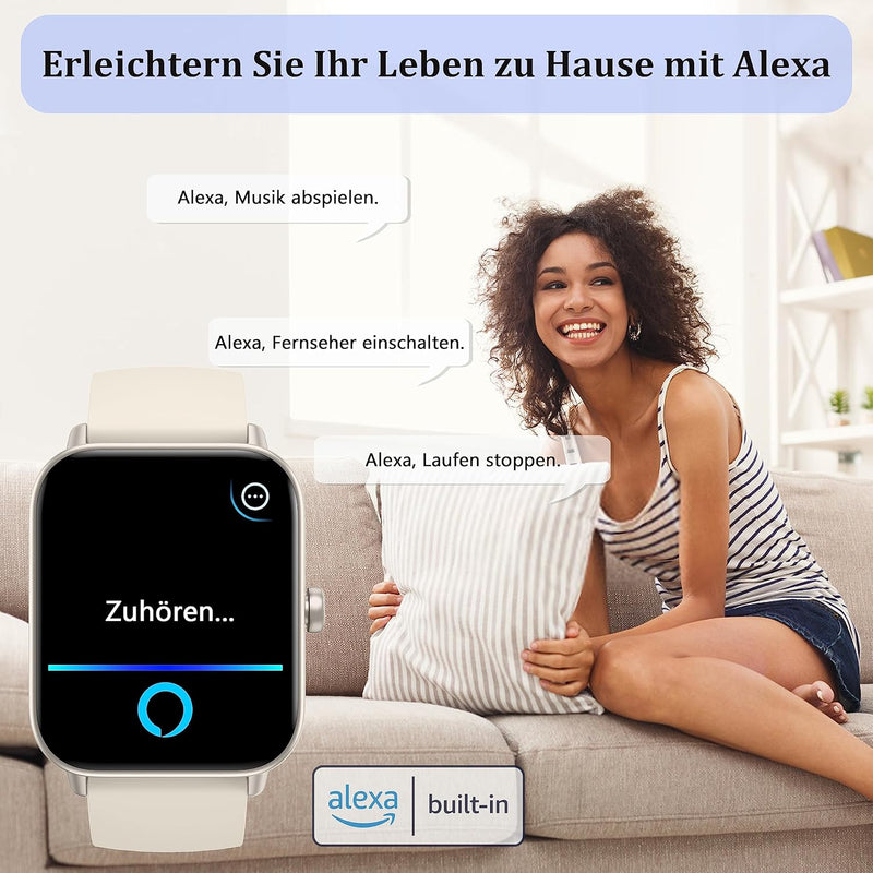 KALINCO Smartwatch für Damen Herren, Fitnessuhr 1.8 Zoll mit Telefonfunktion, Fitness Tracker Alexa