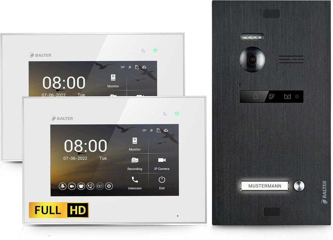 Balter EVO-HD Video Türsprechanlage, Video Türklingel mit Kamera, 1 Familienhaus Klingel, 2X 7 Zoll