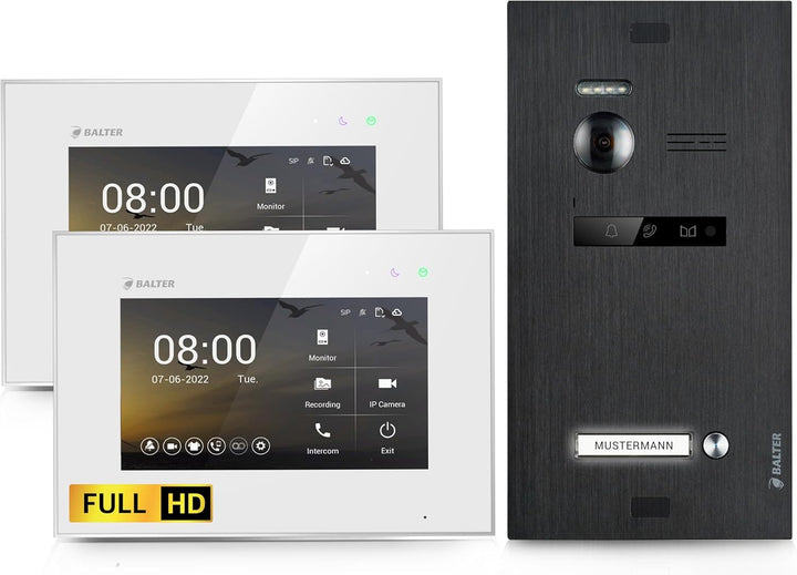 Balter EVO-HD Video Türsprechanlage, Video Türklingel mit Kamera, 1 Familienhaus Klingel, 2X 7 Zoll