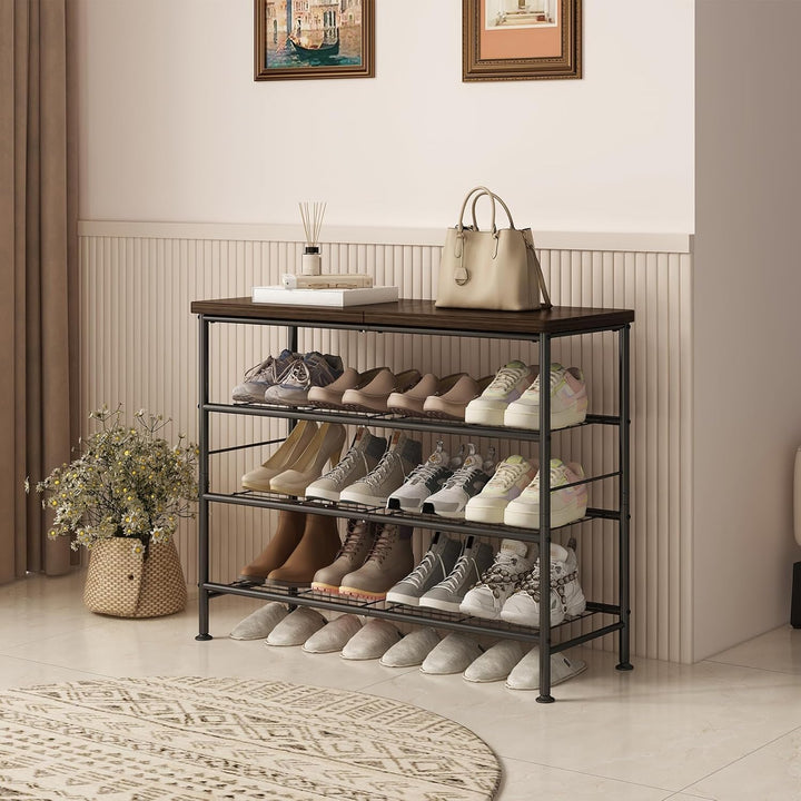 Schuhregal mit 4 Ebenen,Schuhregale aus Hochleistungsmetall mit MDF-Platte,Geeignet für Eingänge,Sch