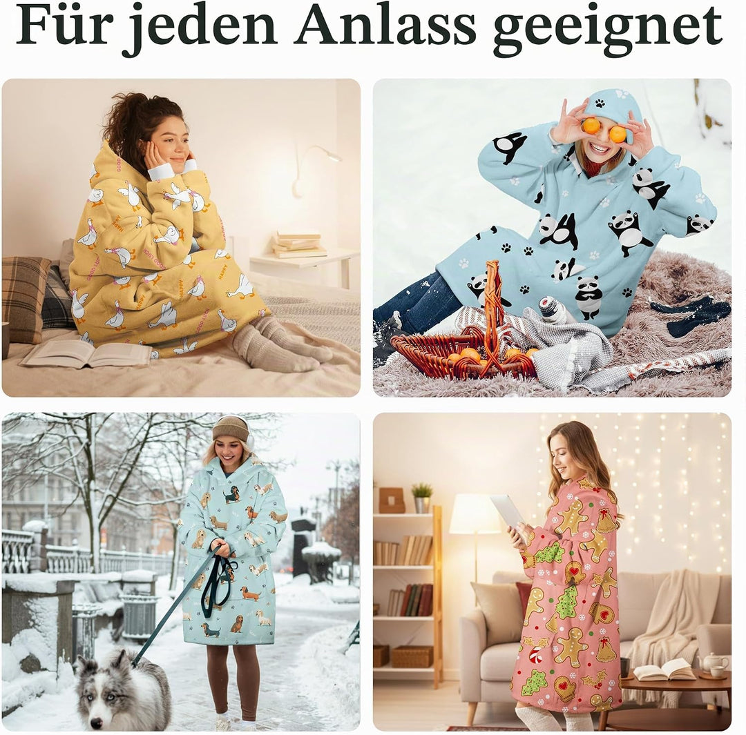 Queenshin Hoodie Decke mit Ärmeln Kuscheldecke Deckenpullover für Damen Herren, Tragbare Decke zum A