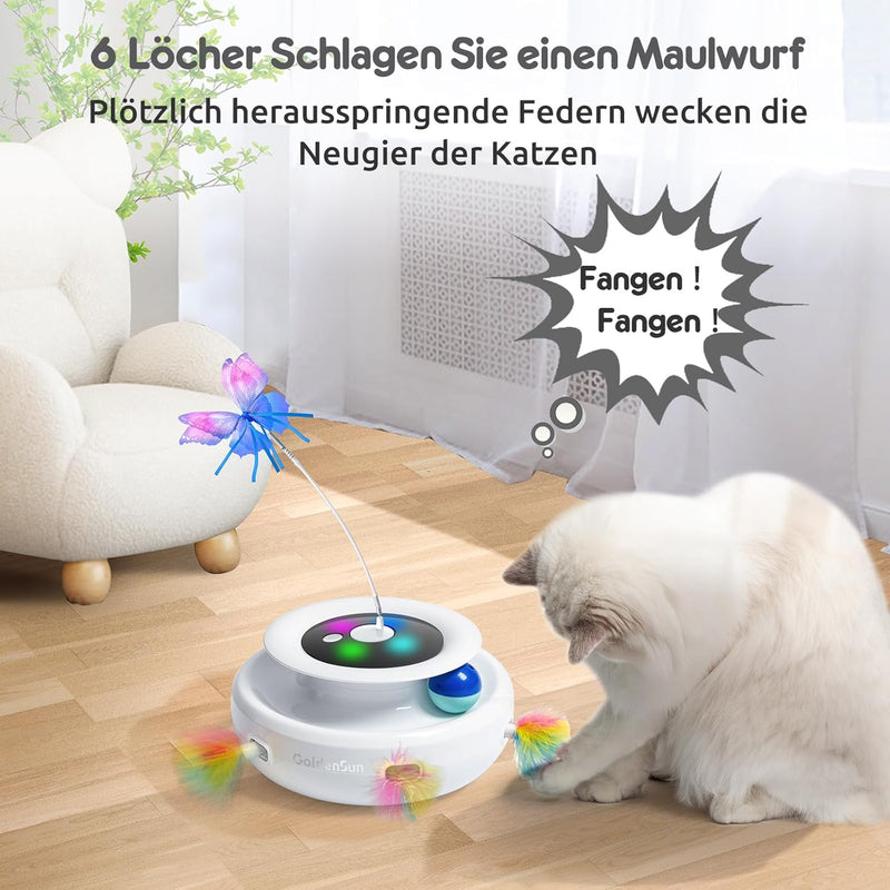 GoldenSun Katzenspielzeug, 3 in 1 Elektrisch Interaktives Automatischer Spielzeug für Katzen, Whack-