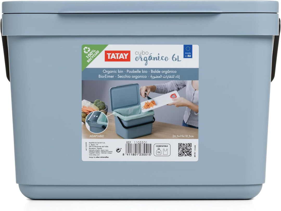 TATAY Mülltrennsystem Küche | 1 Biomülleimer Smart 6L Blau ohne Halterung + 4 Easy Waste Recycling B