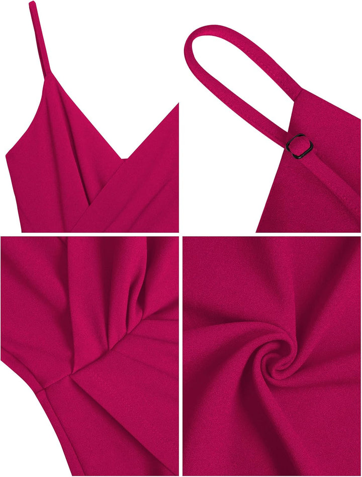 Missufe Damen Cocktailkleid Partykleid Wickelkleid Sommerkleid Midikleid Festliche Elegant Bodycon H
